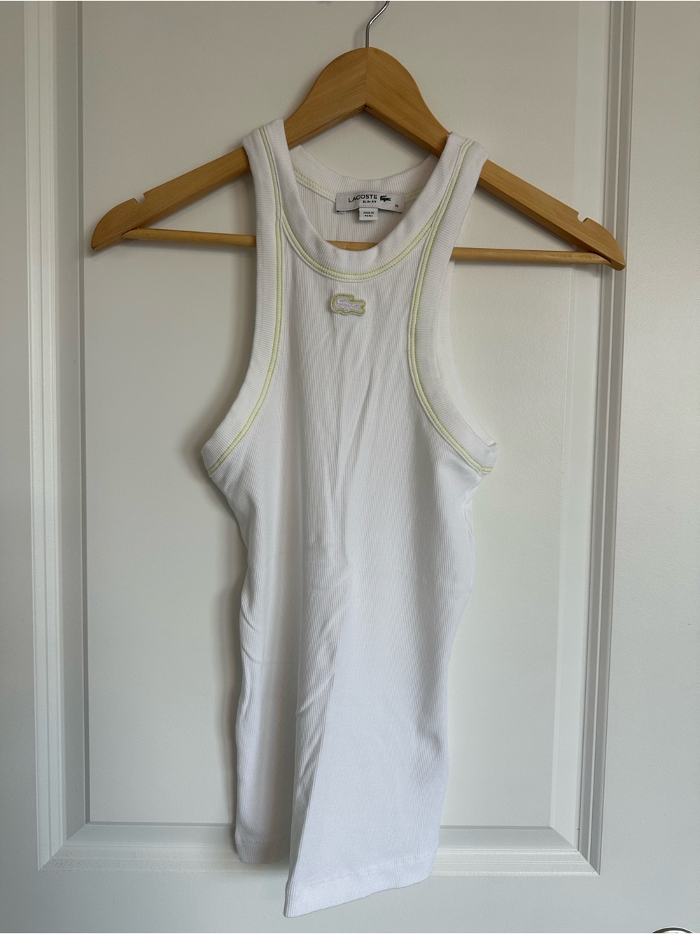 Lacoste White Racerback Tank with Pale Yellow Trim